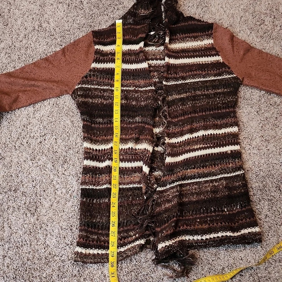 BKE Fringed Brown Sweater Open Cardigan Size Small - Picture 16 of 16